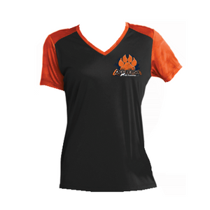 Ladies' OLK9 SPORT-TEK CamoHex V-Neck | Lightweight, Moisture-Wicking Trainer Tee